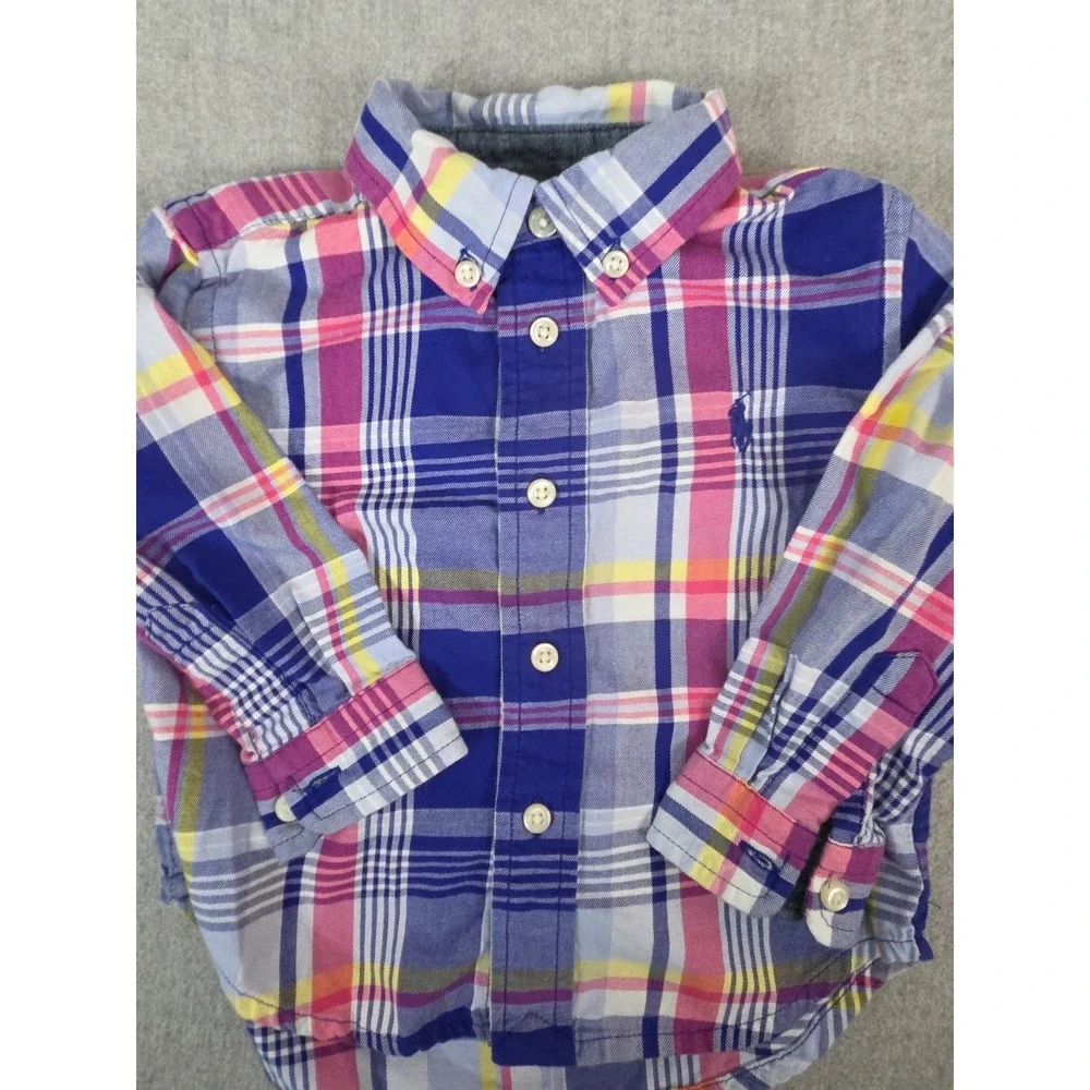 Ralph Lauren Toddler 18‎ Months Oxford Shirt Blue Pink Plaid Preppy Pony Logo